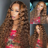 Flash Sale Sunber Piano Brown Highlight Big Curly 13x4 Pre Everything Wig Balayage Water Wave Human Hair