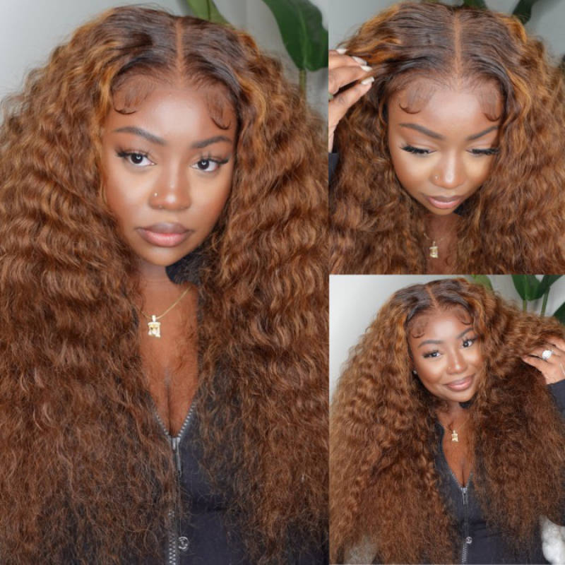 Sunber Piano Brown Highlight Color 6*4.75 Lace Wigs Balayage Water Wave Human Hair