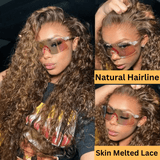 Extra 70% Off Sunber Piano Brown Highlight 13 By 4 Pre-Everything Lace Frontal Wigs Water Wave Human Hair