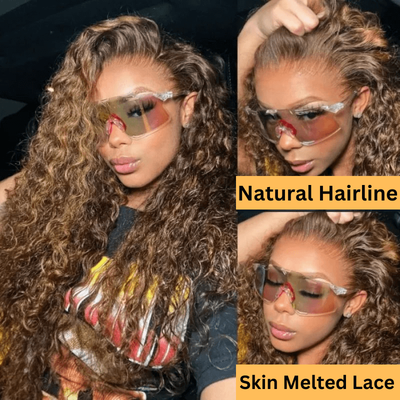 Sunber Piano Brown Highlight Color 6*4.75 Lace Wigs Balayage Water Wave Human Hair