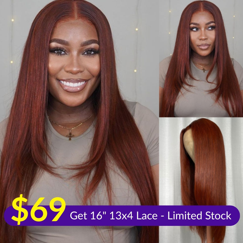 Sunber Reddish Brown Layered Cut 13x4 Lace Wig Human Hair Wig Pre-plucked Flash Sale