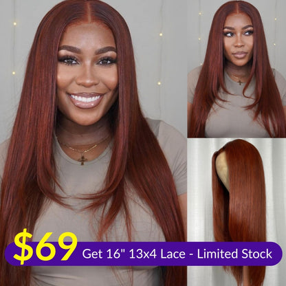 Sunber Reddish Brown Layered Cut 13x4 Lace Wig Human Hair Wig Pre-plucked Flash Sale