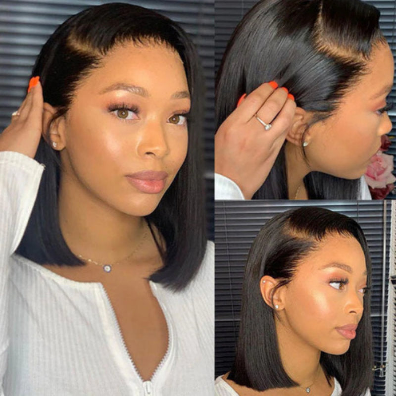 BOGO Sunber Yaki Straight Blunt Cut Bob Glueless 7*5 Pre-cut Lace Closure Wig And Breathable Cap