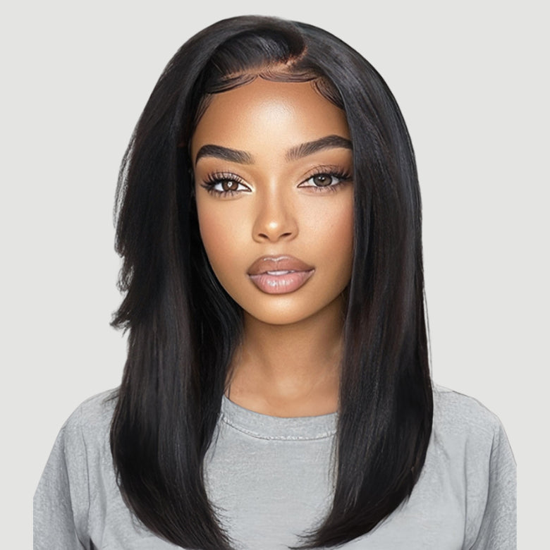 Sunber Bye Bye Knots Fluffy Silk Press Bob Wig With Side Bangs 7x5 Pre-Bleached Put On and Go Natural Looking Glueless Wig with Invisi Drawstring