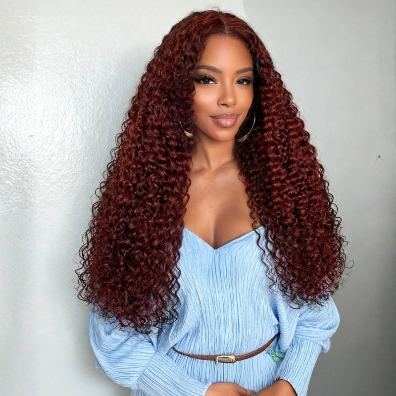 Sunber Reddish Brown Jerry Curly 7×5  Bye Bye Knots Wig-Glueless & 100% Human Hair & Elastic Drawstring Flash Sale