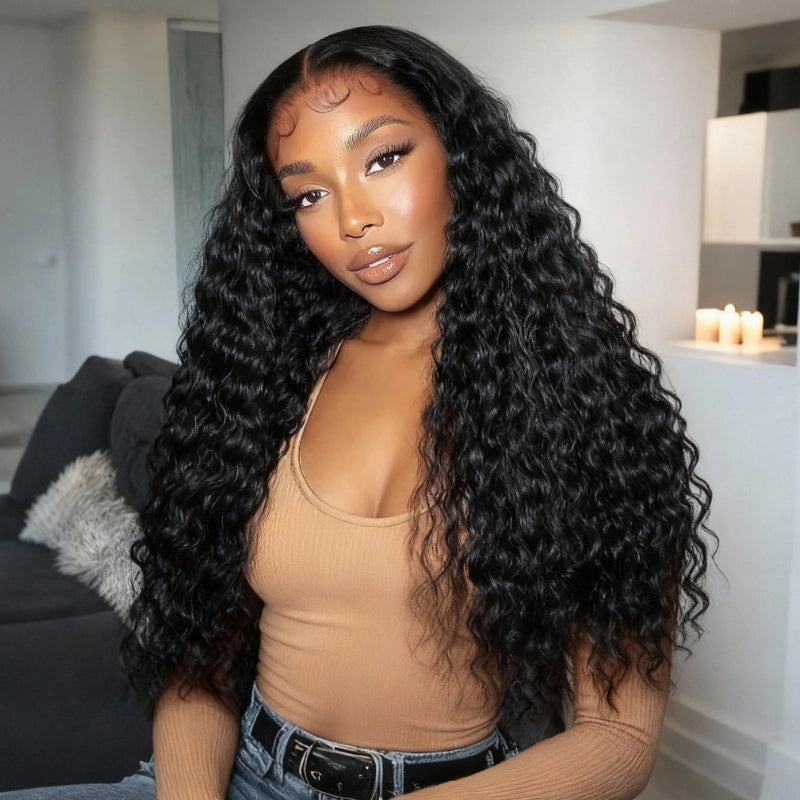 Sunber Wet And Wavy 7*5 Bye Bye Knots Pre-Cut Blend Away HD Lace Wigs Water Wave Wigs With Elastic Drawstring