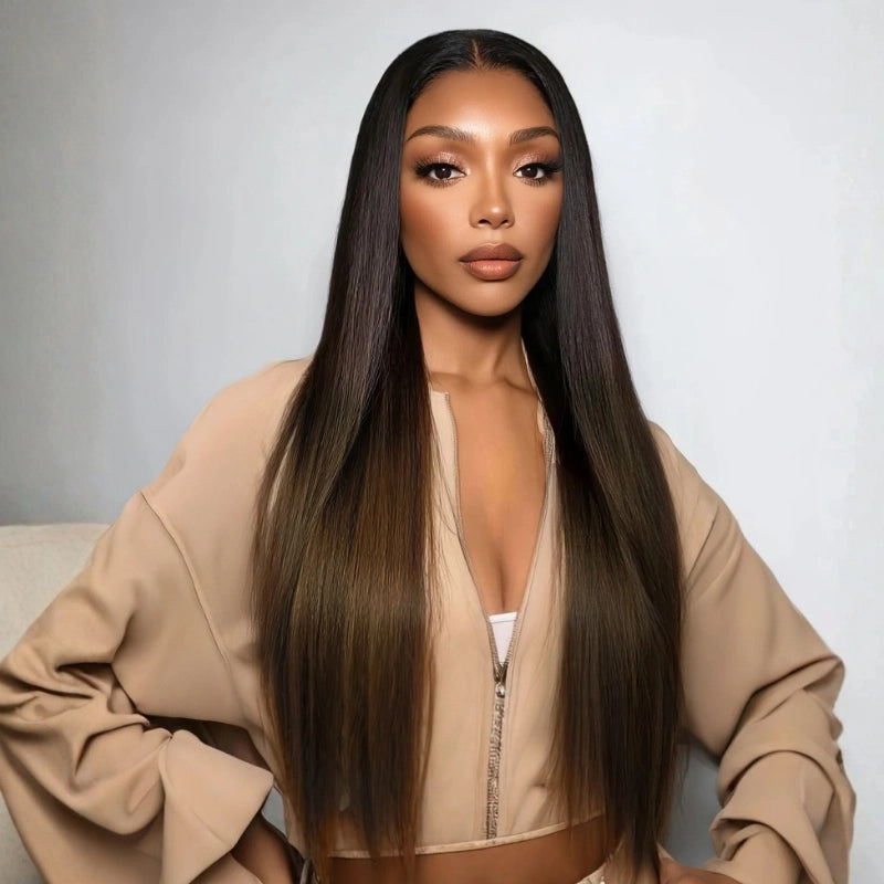 Sunber Put On and Go 7x5 Bye-Bye Knots Ombre Chestnut Brown Yaki Straight Short Bob Wig Flash Sale