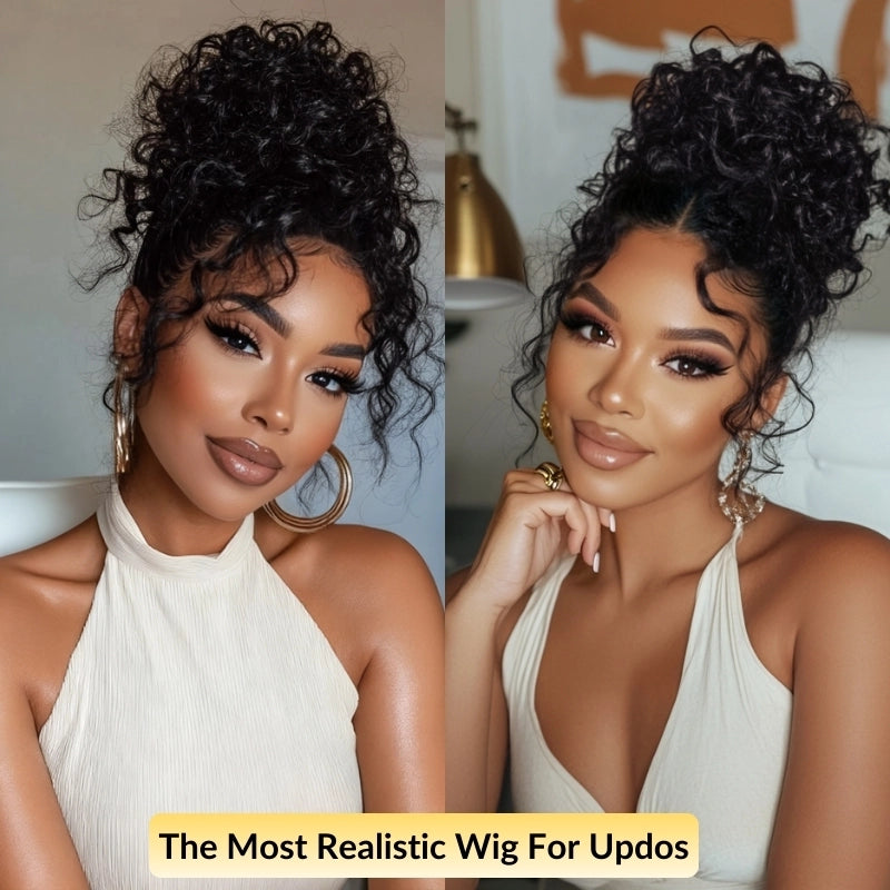 Sunber Wet And Wavy 7*5 Bye Bye Knots Pre-Cut Blend Away HD Lace Wigs Water Wave Wigs With Elastic Drawstring