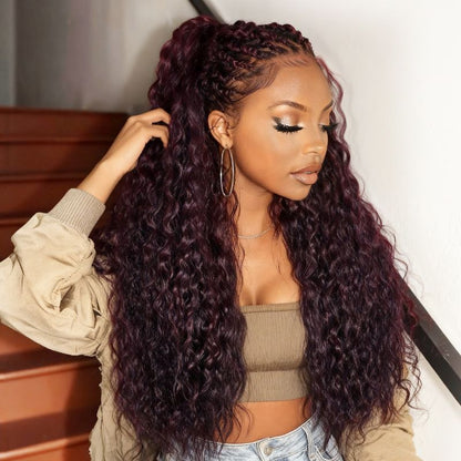 Sunber Water Wave 13x4 Pre Everything Lace Frontal Black Cherry Dark Burgundy Wig With Invisi Drawstring