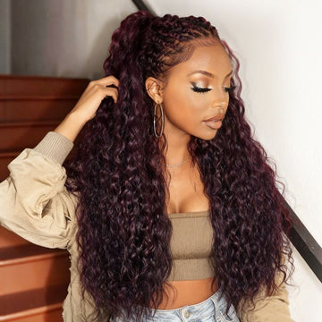 Sunber Water Wave 13x4 Pre Everything Lace Frontal Black Cherry Dark Burgundy Wig With Invisi Drawstring
