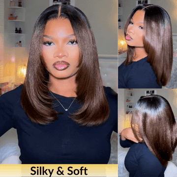 Sunber Put On and Go 7x5 Bye-Bye Knots Ombre Chestnut Brown Yaki Straight Short Bob Wig