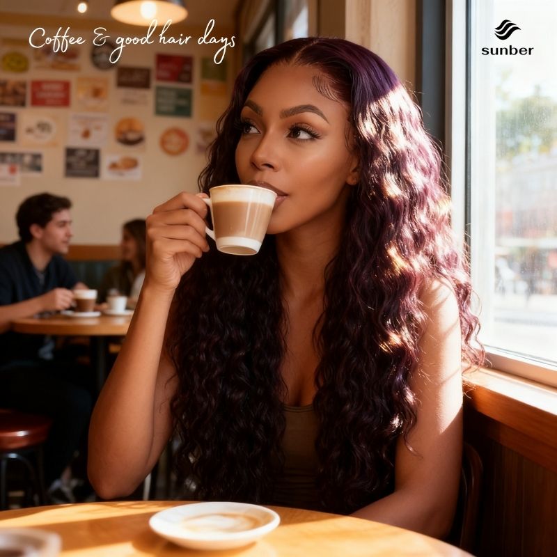 Sunber Water Wave 13x4 Pre Everything Lace Frontal Black Cherry Dark Burgundy Wig With Invisi Drawstring