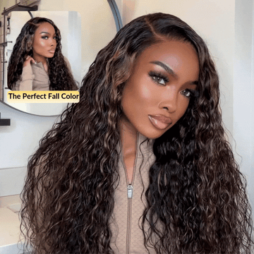 Sunber Golden Brown Highlights 7x5 Bye Bye Knots Water Wave Lace Closure Wig With Pre Bleached Tiny Knots