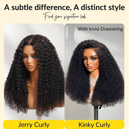 Sunber 7x5 Bye Bye Knots 4C Kinky Edge Baby Hair Jerry Curly Pre-Cut Lace Human Hair Wigs Bleached Knots With Invisi Drawstring