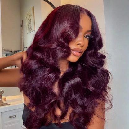Sunber Black Cherry Lace Frontal Dark Burgundy Wig-Long Layered Cut &amp; Pre Everything &amp; Flash Sale