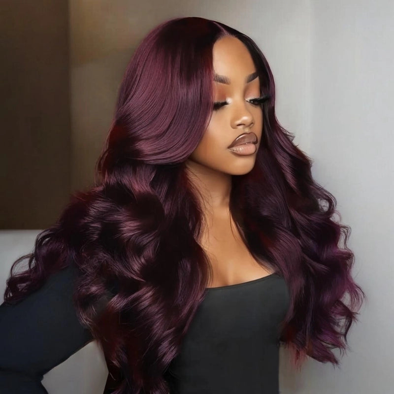 Sunber Black Cherry Lace Frontal Dark Burgundy Wig-Long Layered Cut &amp; Pre Everything &amp; Flash Sale