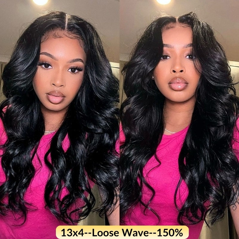 Sunber 150%/180% Density 13x4 Pre-Everything Loose Wave Glueless Lace Frontal Wig –Feathered Style & Elastic Drawstring Flash Sale