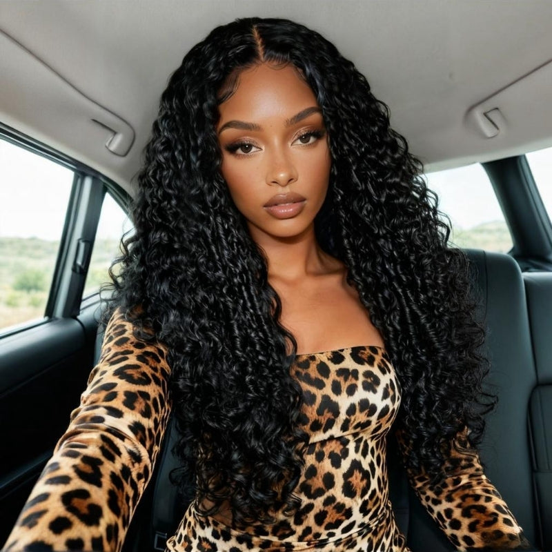 Sunber 7x5 Pre Cut 4D Mixed Texture Burmese Curls Tight Water Wave Lace Part Wig With Finger Coil Ends