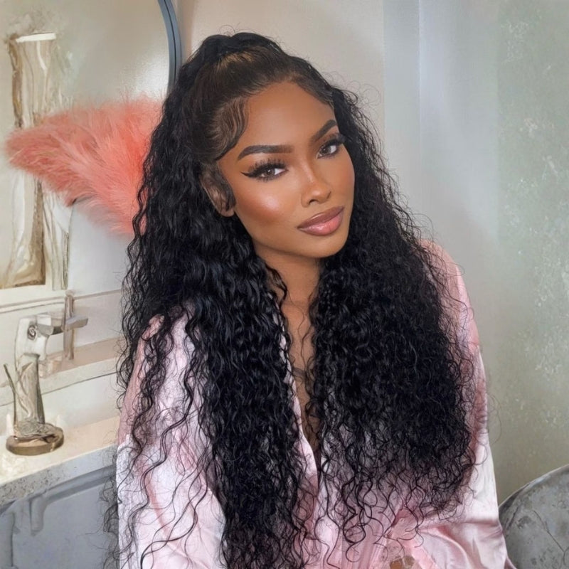 Sunber 7x5/ 13x4 Pre-Everything Lace Frontal Wig Water Wave & Curly Mixed Human Hair Wigs With Invisi Drawstring