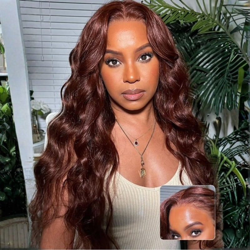 Sunber Body Wave Shake And Go Wigs 150% Density Reddish Brown 7x5 Bye Bye Knots Pre-Cut Lace Human Hair Wigs With Pre-Plucked