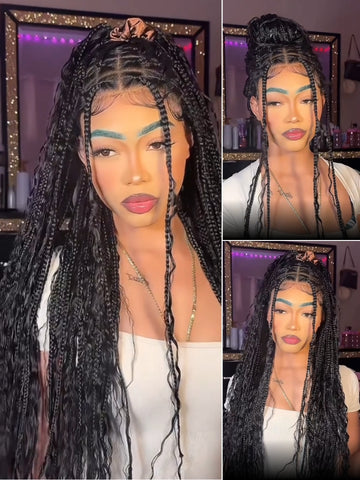 Sunber 34inch Full 360 Lace Knotless boho box braid Wigs For Black Women Flash Sale