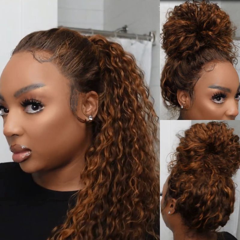 Sunber Piano Brown Highlight Curly 7x5 Bye Bye Knots Pre Cut Lace Wig With Invisi Drawstring Flash Sale