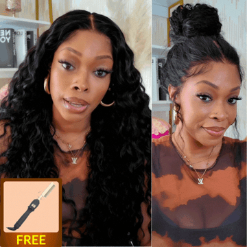 Sunber Wet And Wavy 7*5 Bye Bye Knots Pre-Cut Blend Away HD Lace Wigs Water Wave Wigs With Elastic Drawstring