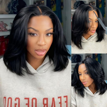 Sunber Blunt Cut Light Yaki Straight 7x5/13x4 Pre-Cut Lace Bye Bye Knots Glueless Bob Wig Pre-plucked