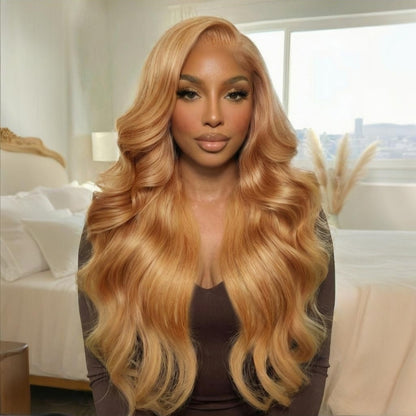 Sunber 13x4 Pre Everything Golden Sun-Kissed Blonde Layered Loose Wave Lace Frontal WIth Face-Framing Curtain Bangs