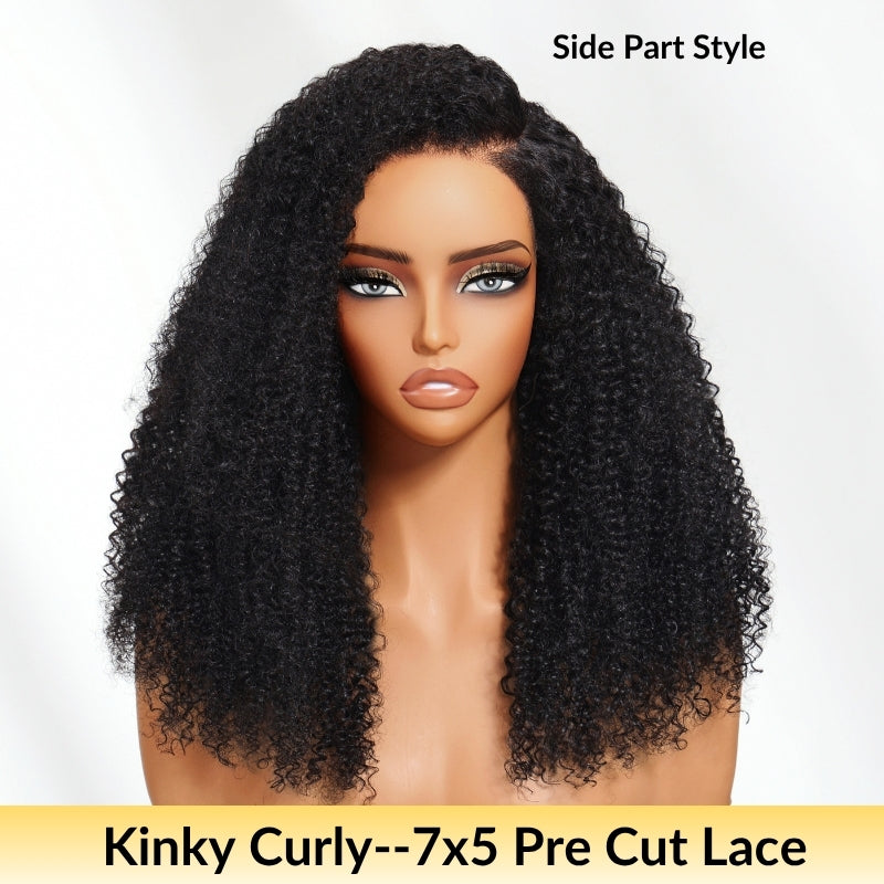 Sunber Kinky Curly 7x5 Pre Cut Lace Put On And Go Skin Melt Wigs Natural Hairline Flash Sale