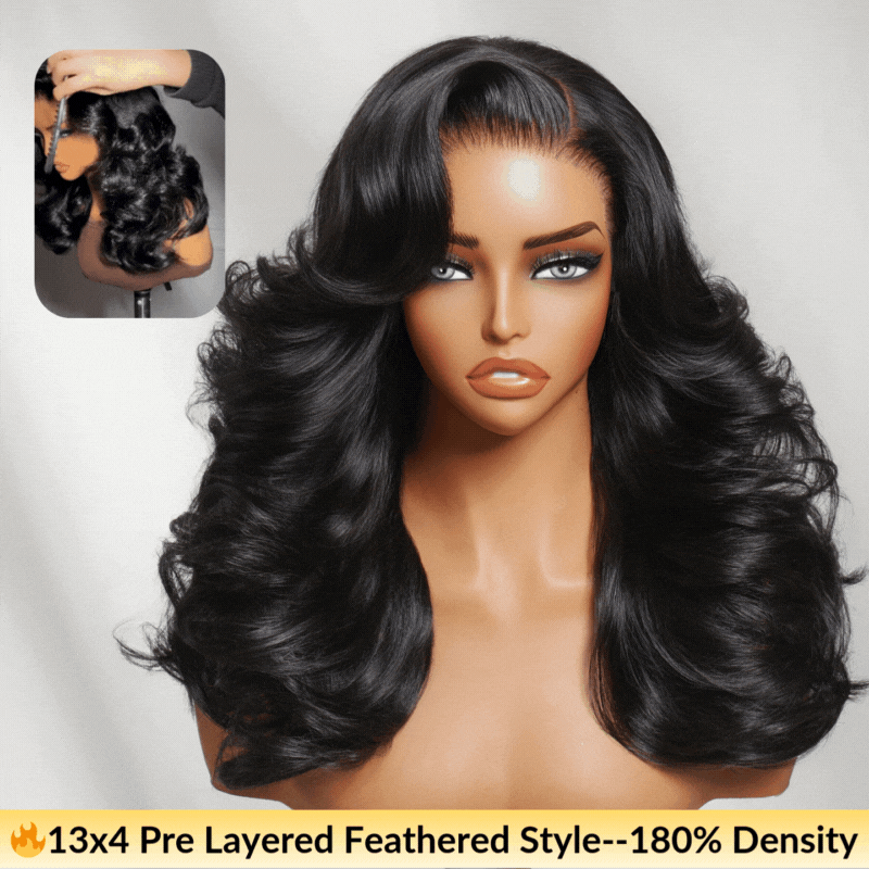 Sunber 150%/180% Density 13x4 Pre-Everything Loose Wave Glueless Lace Frontal Wig –Feathered Style & Elastic Drawstring Flash Sale