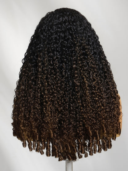 Sunber Full Finger Coils 7x5 Bye Bye Knots/V Part Chestnut Brown Lace Wig With Spiral Curls Water Curly Twist Out At The End