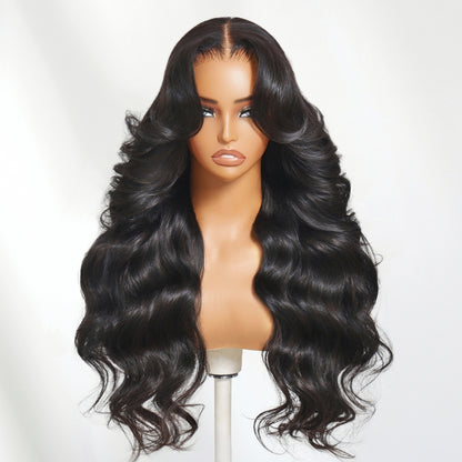 Sunber Long Layered Body Wave 5X5 HD Pre Cut Lace Wig With Face Framing Curtain Bangs