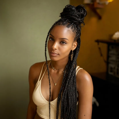 Flash Sale Sunber 34inch Knotless boho box braid Full 360 Lace Wigs For Black Women