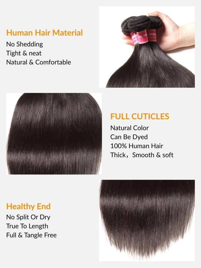 Sunber Hair Thick Peruvian Straight 1/3 Bundles Hair Weave With Remy Human Hair Extensions
