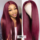 【24Inch=$119】Flash Sale Sunber 99J Lace Part Wig Long Straight 180% denisty Red Human Hair Wigs
