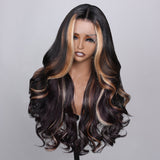 Flash Sale Sunber Blonde Peeking Highlights Body Wave Lace Front Wig Face Framing Highlight Multi Color Mixed-side show