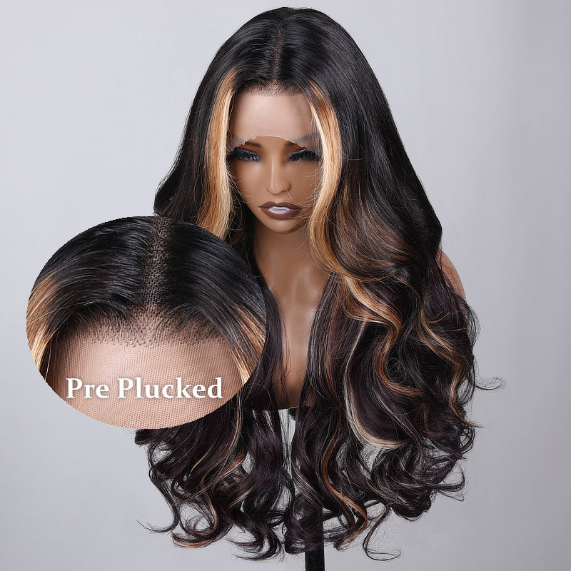 Flash Sale Sunber Blonde Peeking Highlights Body Wave Lace Front Wig Face Framing Highlight Multi Color Mixed-hairline show