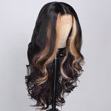 Flash Sale Sunber Blonde Peeking Highlights Body Wave Lace Front Wig Face Framing Highlight Multi Color Mixed-hair lace show