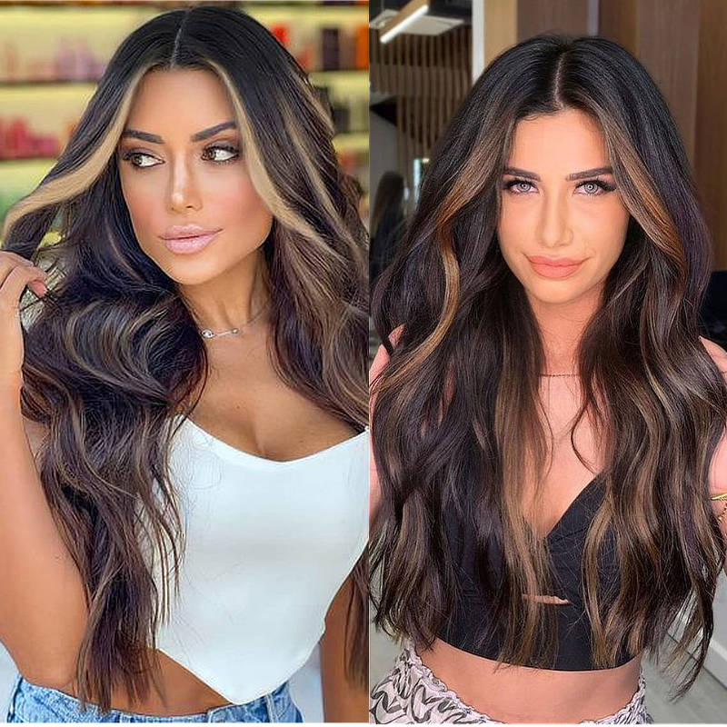 Flash Sale Sunber Blonde Peeking Highlights Body Wave Lace Front Wig Face Framing Highlight Multi Color Mixed-street fashion hair color