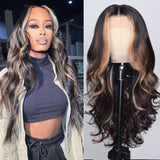 Flash Sale Sunber Blonde Peeking Highlights Body Wave Lace Front Wig Face Framing Highlight Multi Color Mixed-fashion model 