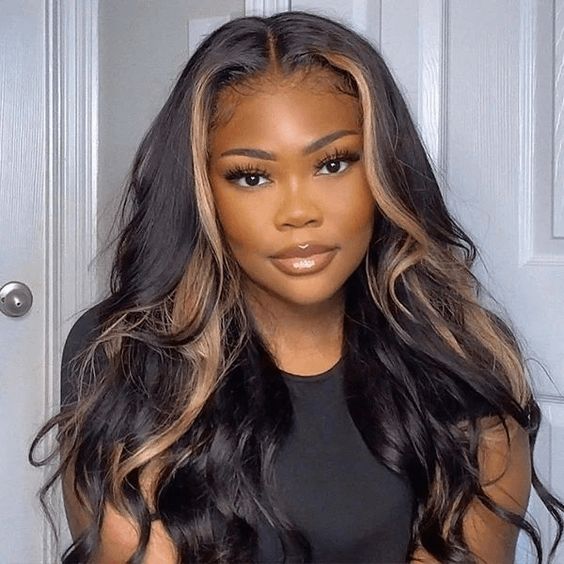 Flash Sale Sunber Blonde Peeking Highlights Body Wave Lace Front Wig Face Framing Highlight Multi Color Mixed-model