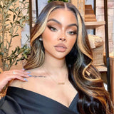 Flash Sale Sunber Blonde Peeking Highlights Body Wave Lace Front Wig Face Framing Highlight Multi Color Mix-model show