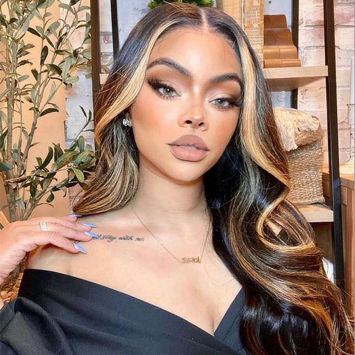 Flash Sale Sunber Blonde Peeking Highlights Body Wave Lace Front Wig Face Framing Highlight Multi Color Mix-model show