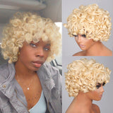 Sunber Short Blonde Bouncy Curly Bob Wig With Bangs Rose Curly Human Hair Glueless Wear And Go Wigs-big rose curls