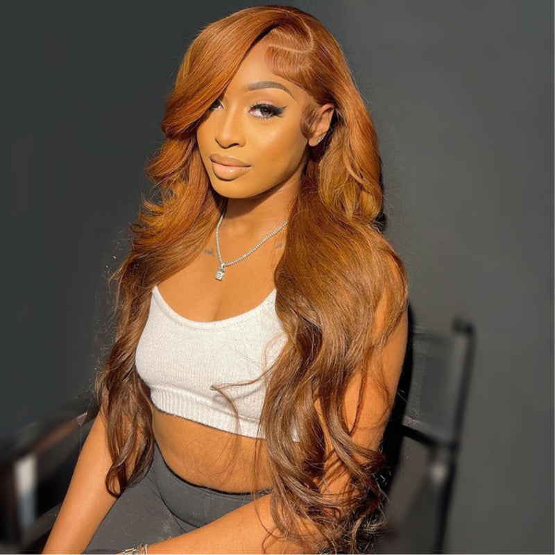 Sunber Ginger Brown 13x4 Lace Front Wig Body Wave Human Hair Wigs Pre-Plucked Hairline With Bleach Knots-model show