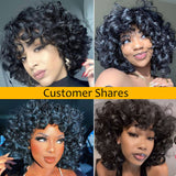 Sunber Bouncy Rose Curl Short Bob Wig With Bangs Natural Black Human Hair Glueless Wear And Go Wigs-customer show