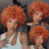 Sunber Bouncy Rose Curl Short Orange Bob Wig With Bangs Copper Red Human Hair Glueless Wear And Go Wigs-loose curly wig
