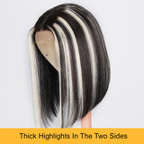 Sunber Black With Blonde Highlight Lob Straight Human Hair Bob With Babylights 4x0.75 Middle Part Lace Closure Wigs