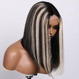 Sunber Black with blonde highlight lob With Dark Roots Straight Human Hair Middle Part Lace Closure Bob Wigs With Babylights